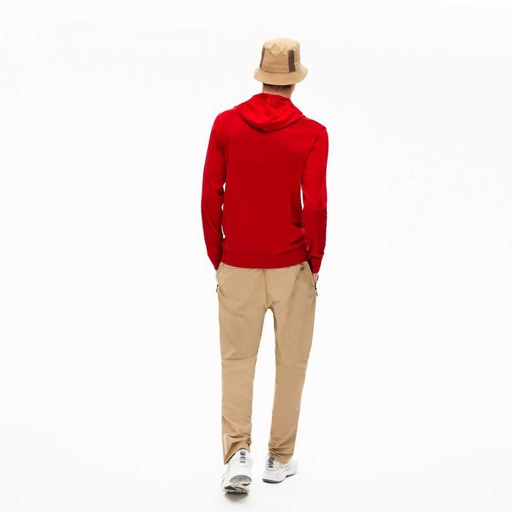 Red Lacoste Hooded Cotton Jersey Sweatshirt | YHWRDG-459