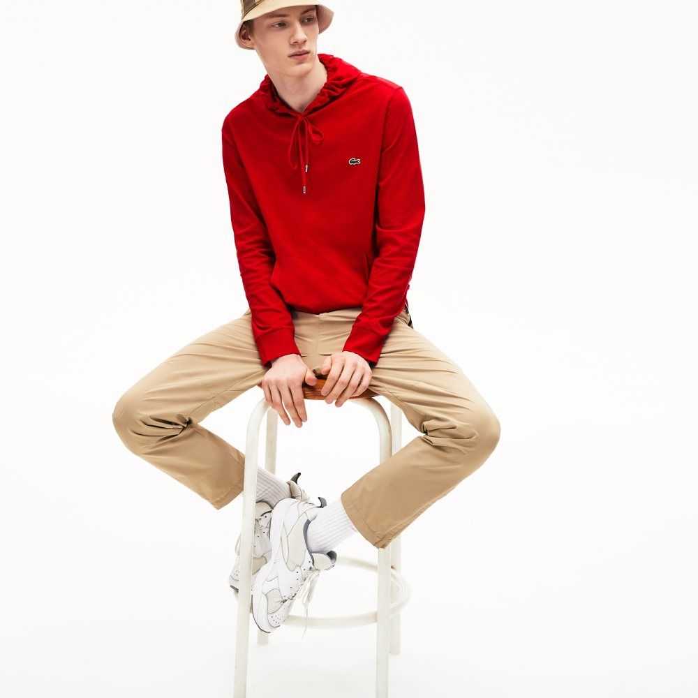 Red Lacoste Hooded Cotton Jersey Sweatshirt | YHWRDG-459