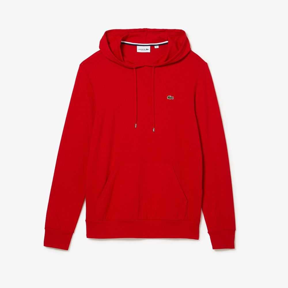 Red Lacoste Hooded Cotton Jersey Sweatshirt | YHWRDG-459