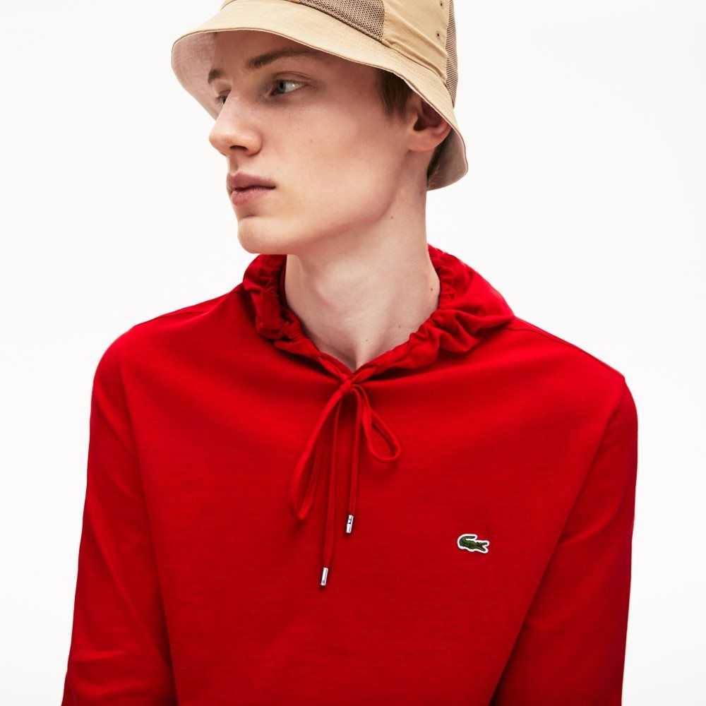 Red Lacoste Hooded Cotton Jersey Sweatshirt | YHWRDG-459