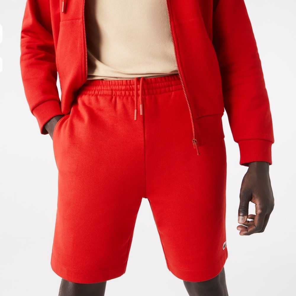 Red Lacoste Organic Brushed Cotton Fleece Shorts | JLUMYZ-473