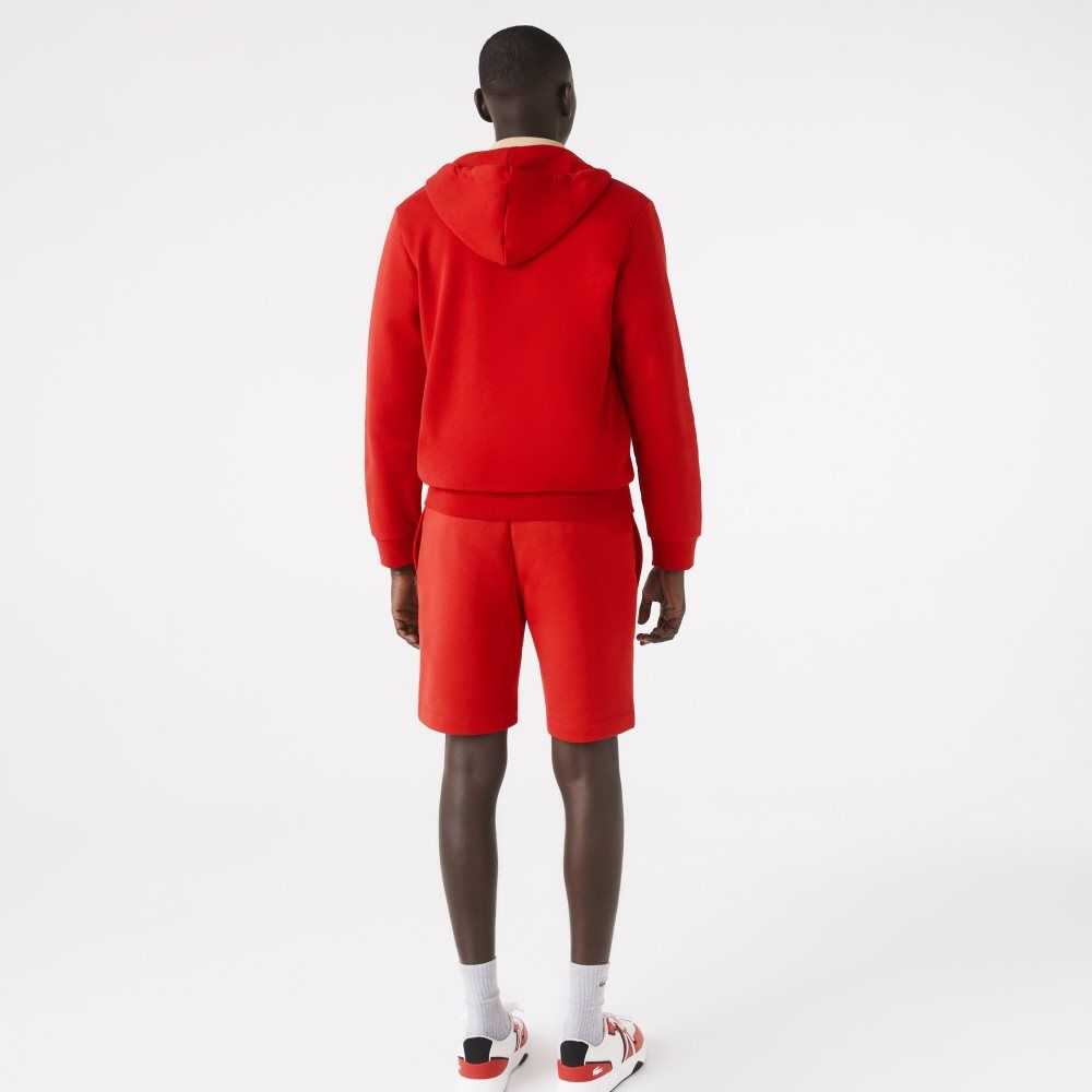 Red Lacoste Organic Brushed Cotton Fleece Shorts | JLUMYZ-473