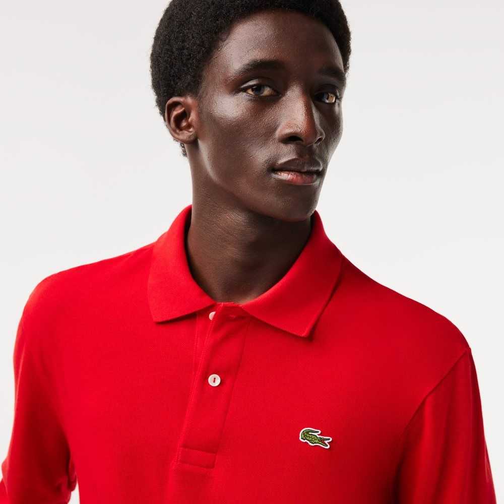 Red Lacoste Original L.12.12 Long Sleeve Cotton Polo | ICLTOA-612