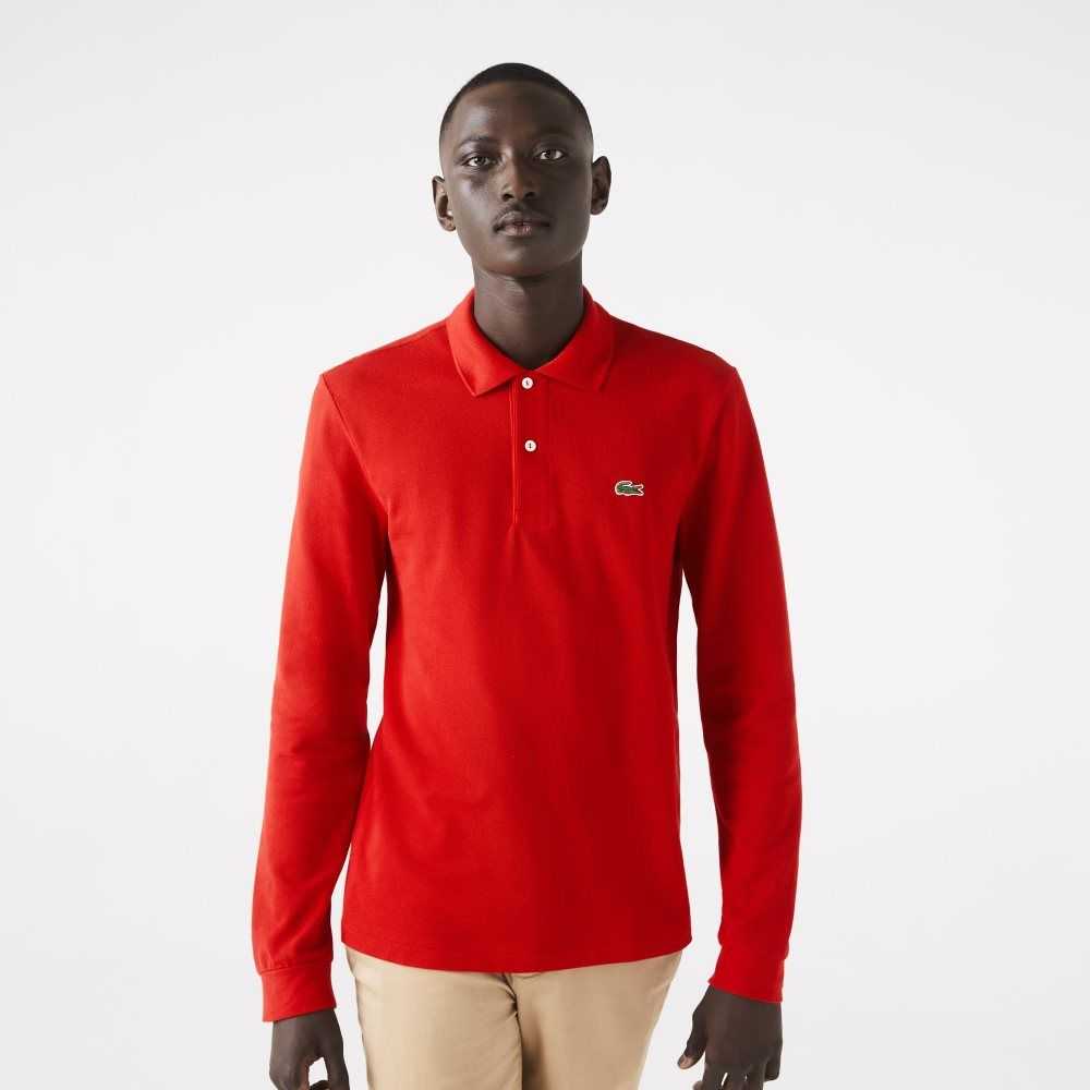 Red Lacoste Original L.12.12 Long Sleeve Cotton Polo | ICLTOA-612