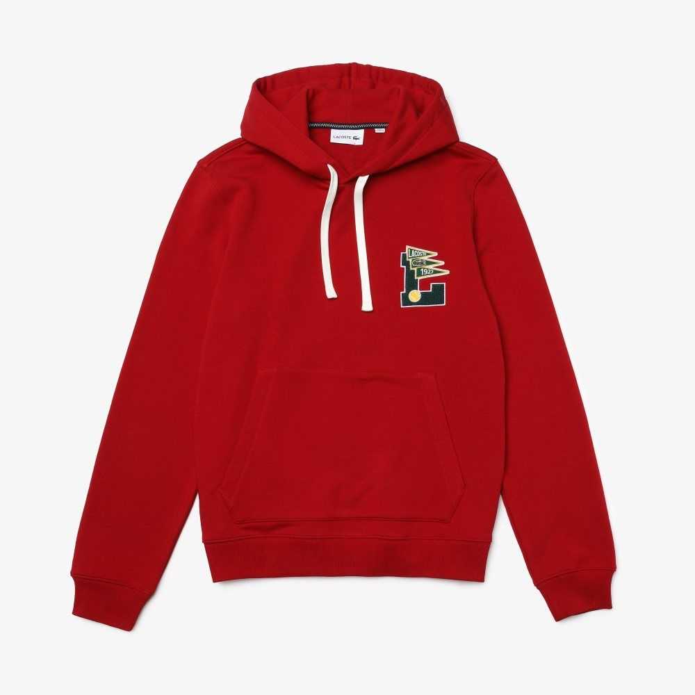 Red Lacoste Pennants L Badge Hooded Cotton Fleece Sweatshirt | VYFOBA-158