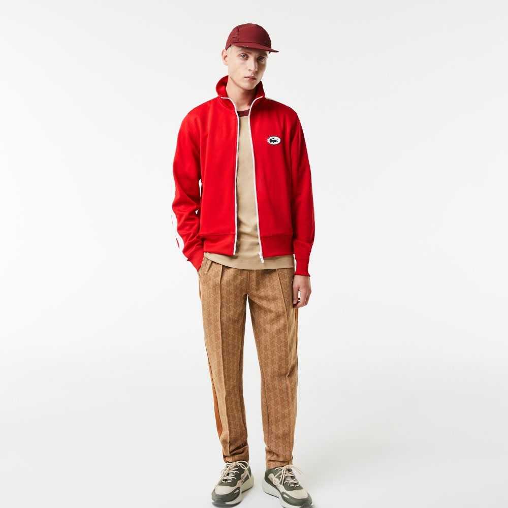 Red Lacoste Regular Fit High-Neck Pique Zip Sweatshirt | LDOEIF-702