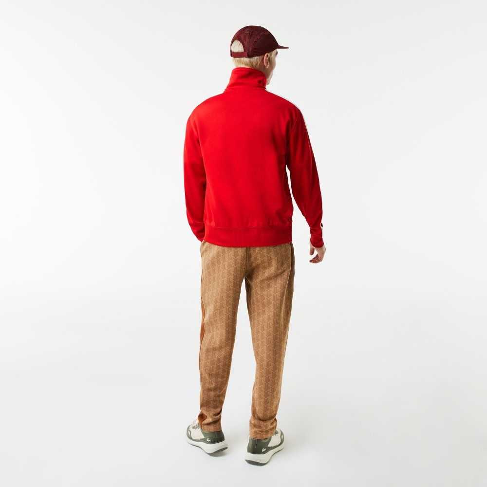 Red Lacoste Regular Fit High-Neck Pique Zip Sweatshirt | LDOEIF-702