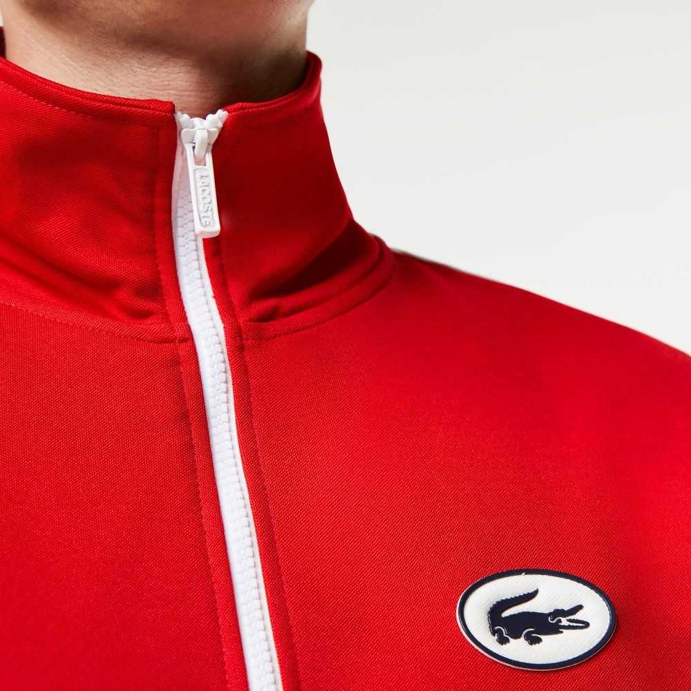 Red Lacoste Regular Fit High-Neck Pique Zip Sweatshirt | LDOEIF-702