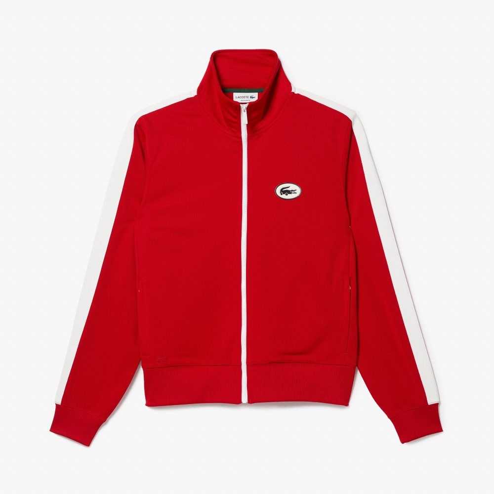 Red Lacoste Regular Fit High-Neck Pique Zip Sweatshirt | LDOEIF-702