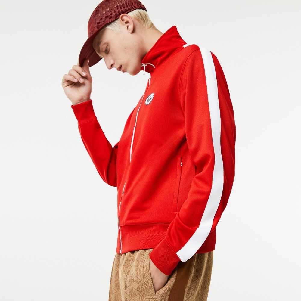 Red Lacoste Regular Fit High-Neck Pique Zip Sweatshirt | LDOEIF-702