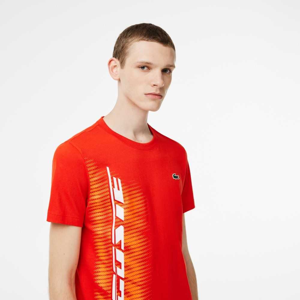 Red Lacoste SPORT Regular Fit T-Shirt with Contrast Branding | HYZSPQ-153