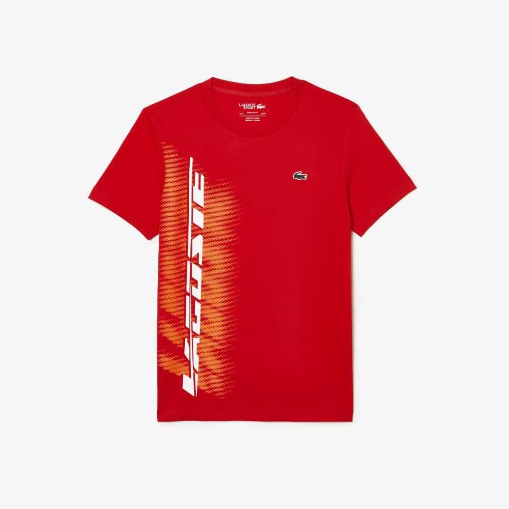 Red Lacoste SPORT Regular Fit T-Shirt with Contrast Branding | HYZSPQ-153