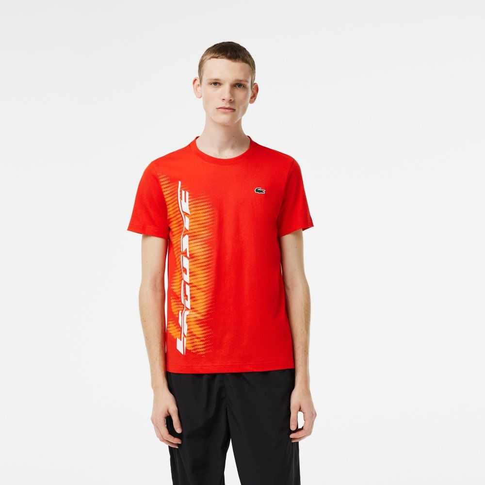 Red Lacoste SPORT Regular Fit T-Shirt with Contrast Branding | HYZSPQ-153