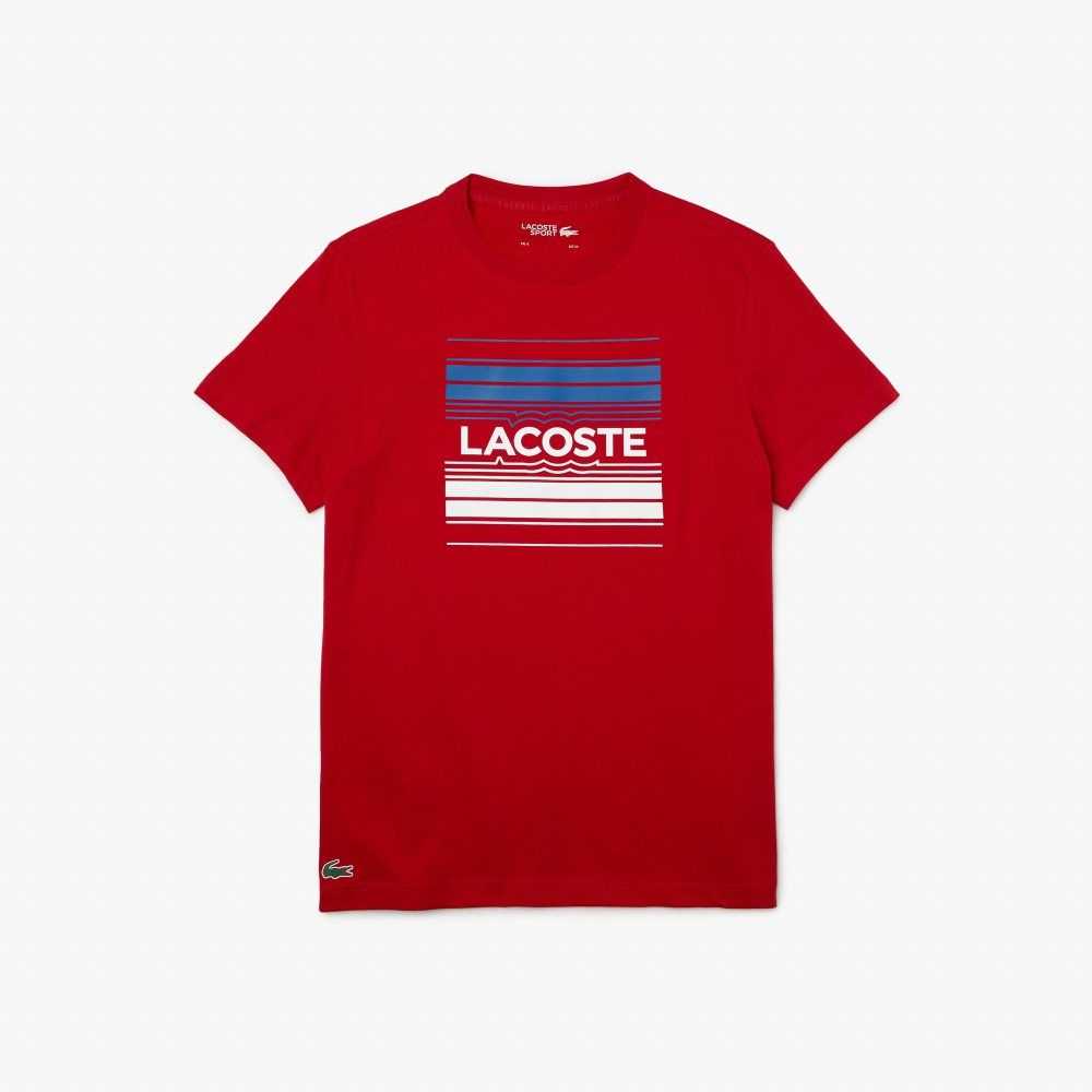 Red Lacoste SPORT Stylized Logo Print Organic Cotton T-Shirt | LFMCJU-521