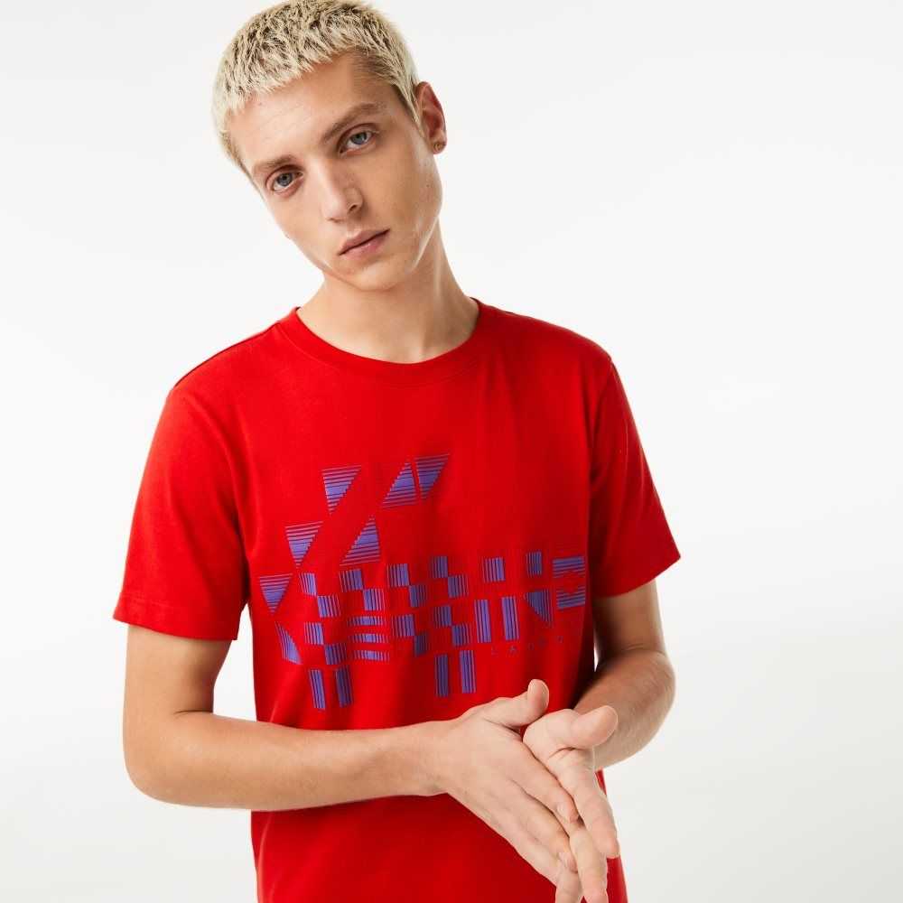 Red Lacoste SPORT x Novak Djokovic Printed T-Shirt | OITMFK-495