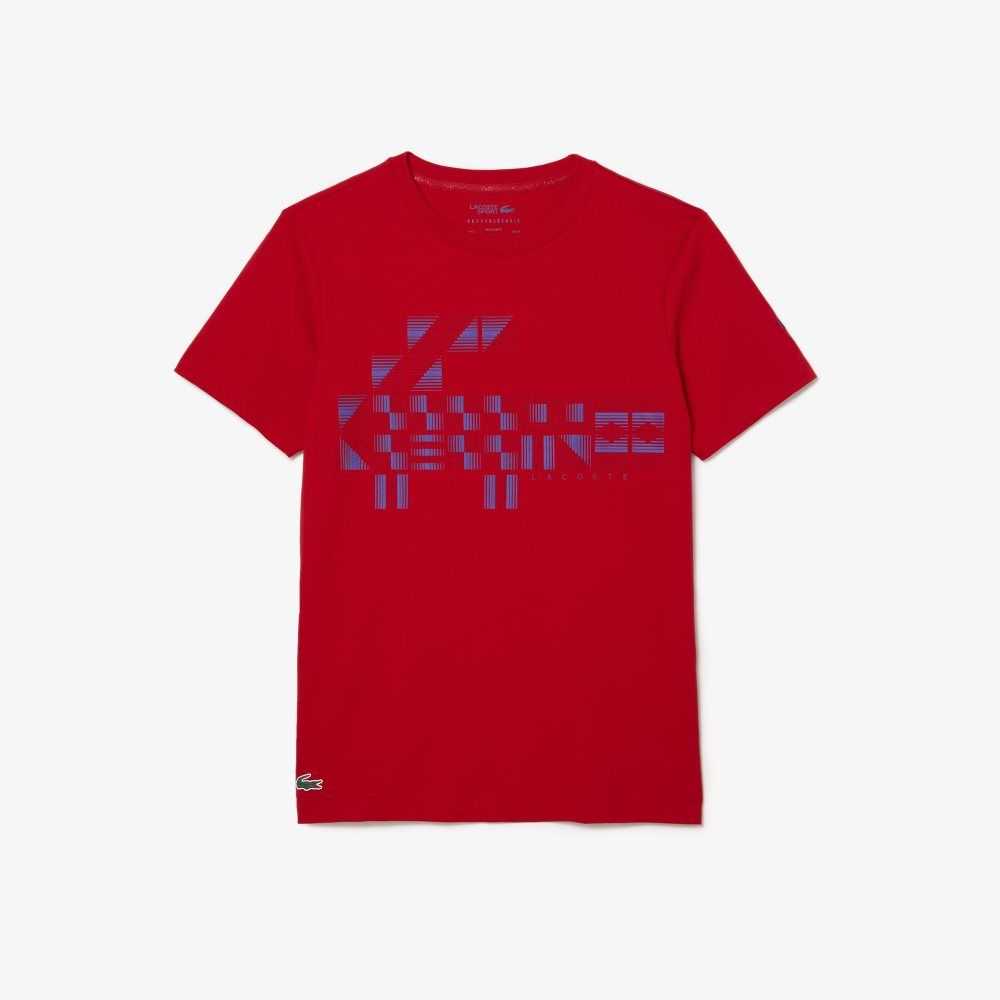 Red Lacoste SPORT x Novak Djokovic Printed T-Shirt | OITMFK-495