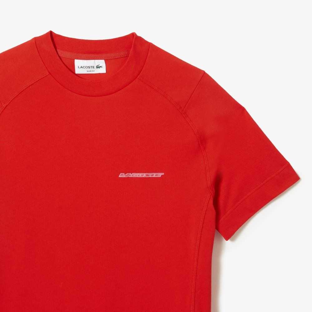 Red Lacoste Slim Fit Organic Cotton Pique T-Shirt | DCSJHM-139