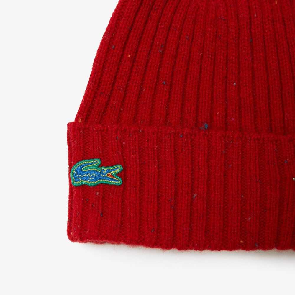 Red Lacoste Speckled Wool Beanie | JHMODF-769