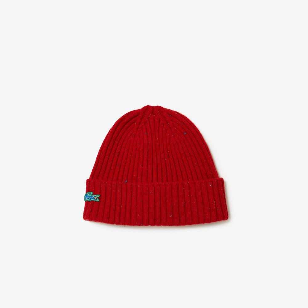 Red Lacoste Speckled Wool Beanie | JHMODF-769