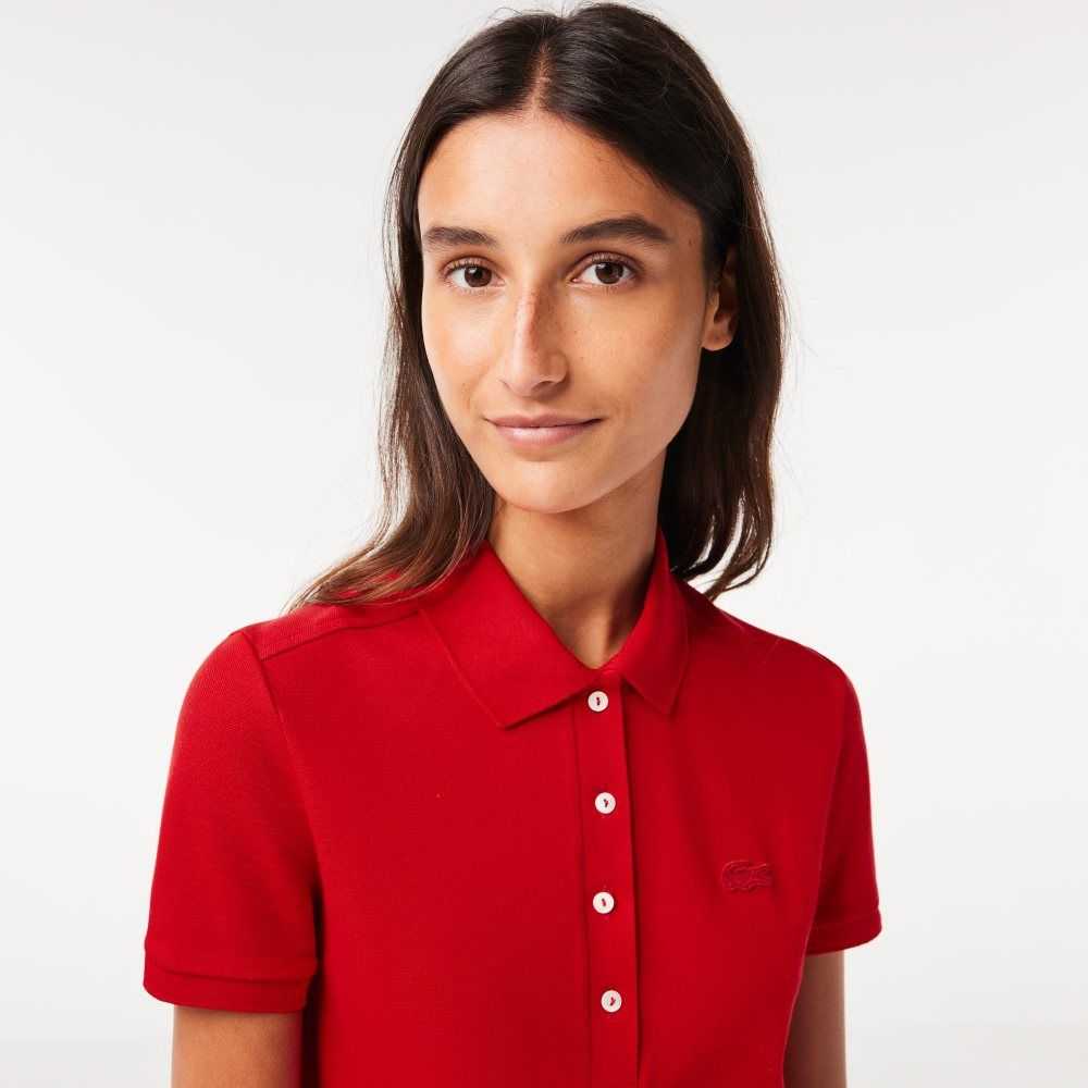 Red Lacoste Stretch Cotton Pique Polo Dress | PIUDOA-109