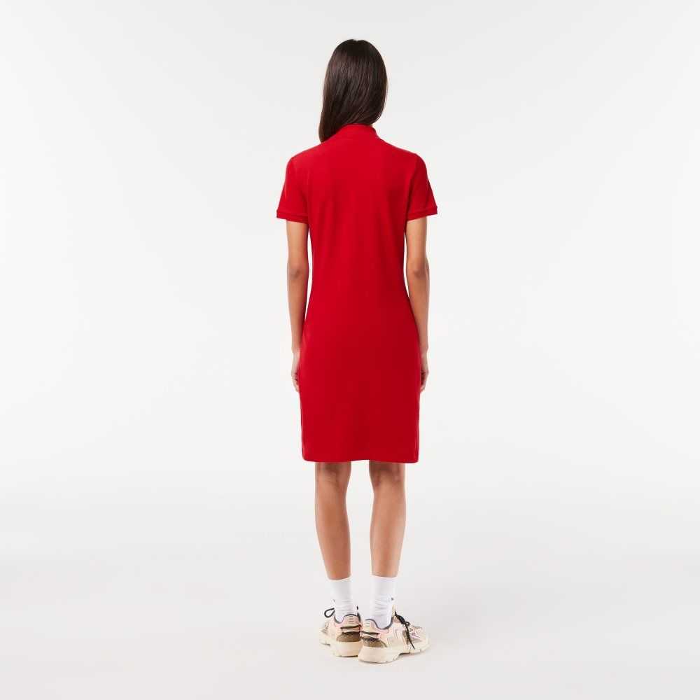 Red Lacoste Stretch Cotton Pique Polo Dress | PIUDOA-109