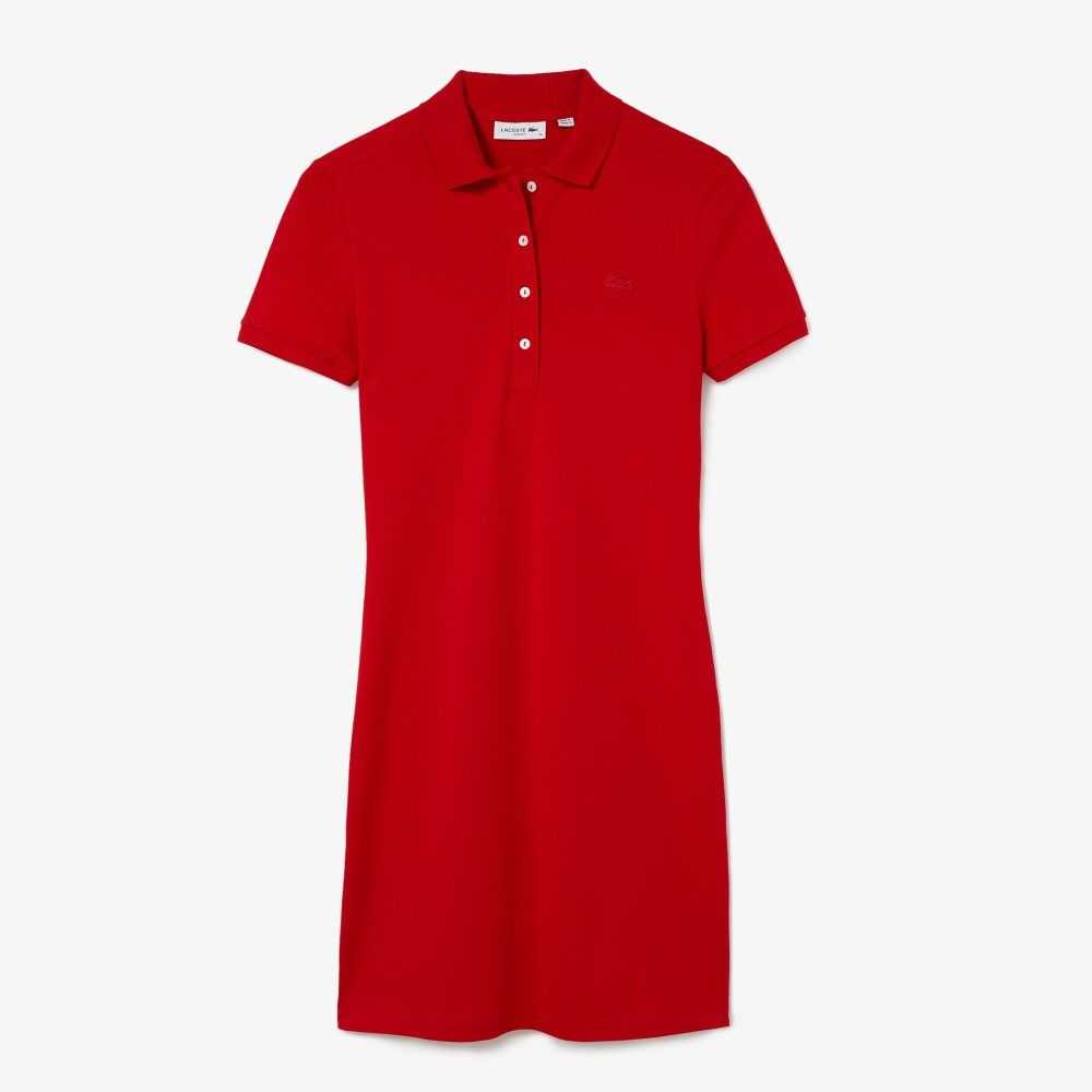 Red Lacoste Stretch Cotton Pique Polo Dress | PIUDOA-109