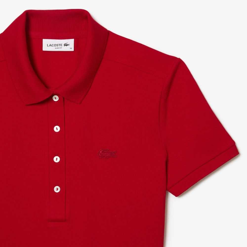 Red Lacoste Stretch Cotton Pique Polo Dress | PIUDOA-109