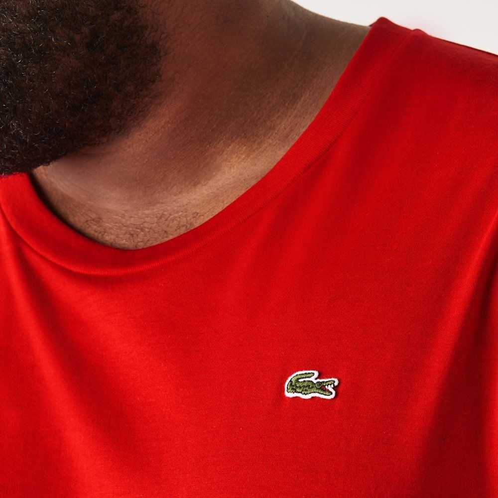 Red Lacoste Tall Fit Pima Cotton Jersey T-Shirt | NBVOHQ-872