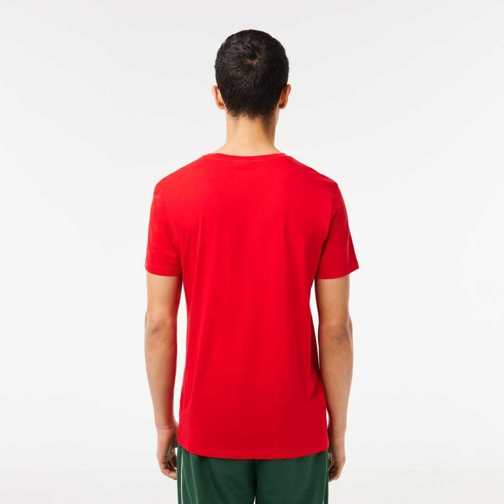 Red Lacoste V-Neck Pima Cotton Jersey T-Shirt | NLRYTG-796