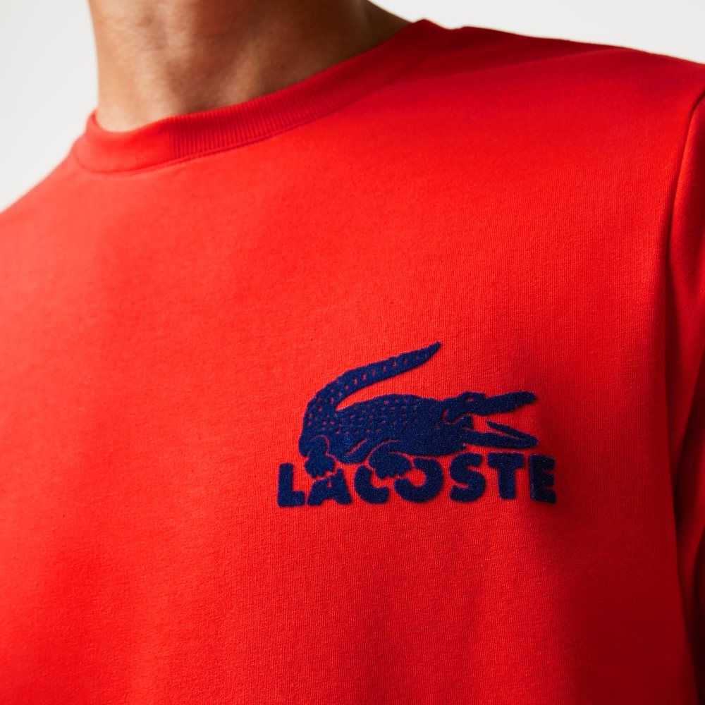 Red / Navy Blue Lacoste Cotton Fleece Lounge Sweatshirt | LOYXWV-153