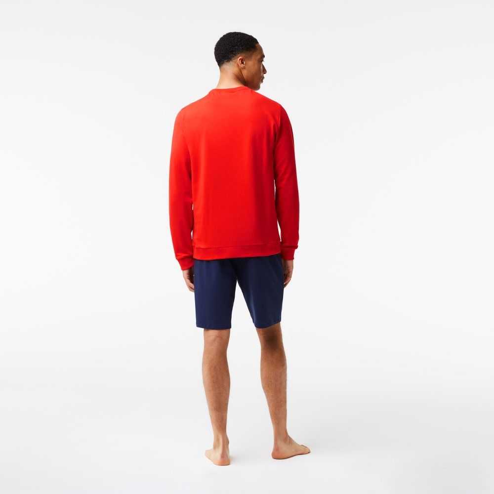 Red / Navy Blue Lacoste Cotton Fleece Lounge Sweatshirt | LOYXWV-153