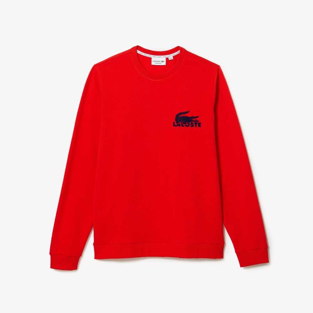 Red / Navy Blue Lacoste Cotton Fleece Lounge Sweatshirt | LOYXWV-153