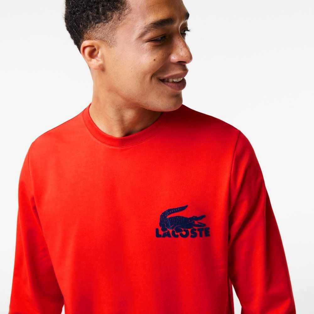 Red / Navy Blue Lacoste Cotton Fleece Lounge Sweatshirt | LOYXWV-153