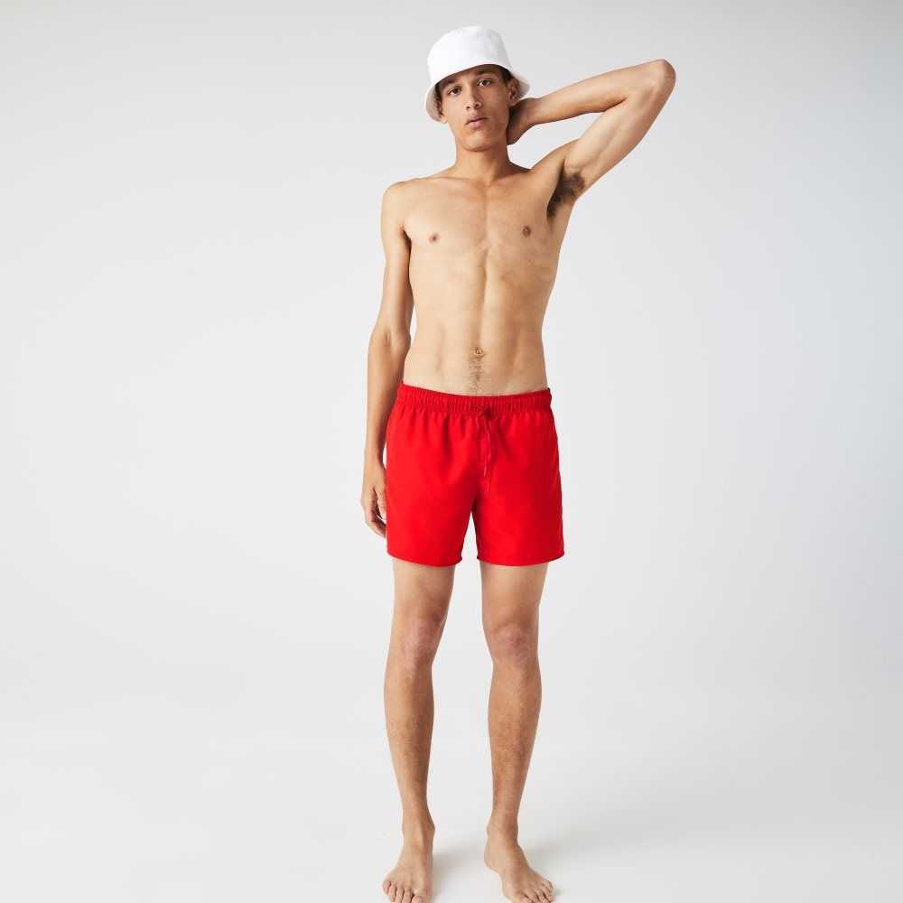 Red / Navy Blue Lacoste Light Quick-Dry Swim Shorts | CRNEKF-473