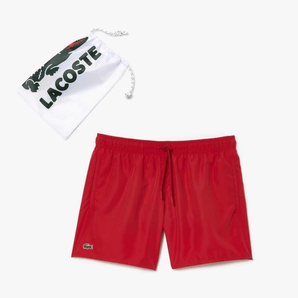 Red / Navy Blue Lacoste Light Quick-Dry Swim Shorts | CRNEKF-473