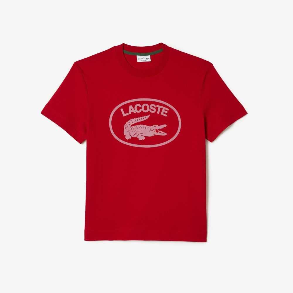 Red / Pink Lacoste Relaxed Fit Branded Cotton T-Shirt | FBLDKN-536