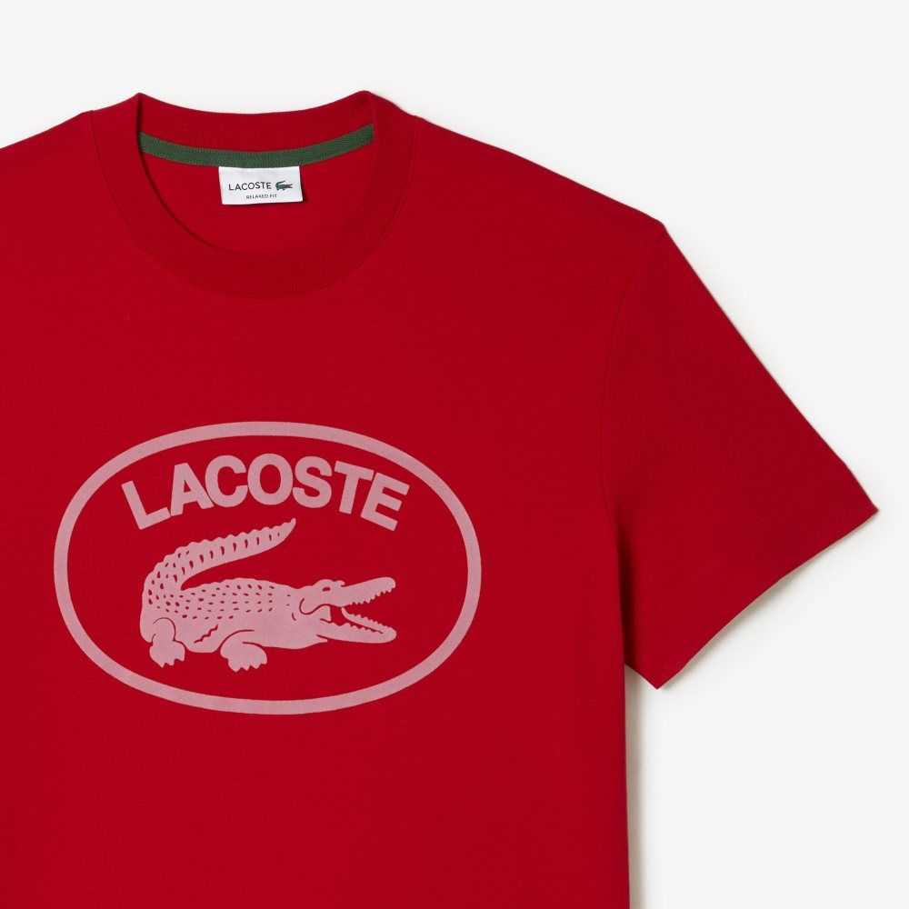 Red / Pink Lacoste Relaxed Fit Branded Cotton T-Shirt | FBLDKN-536