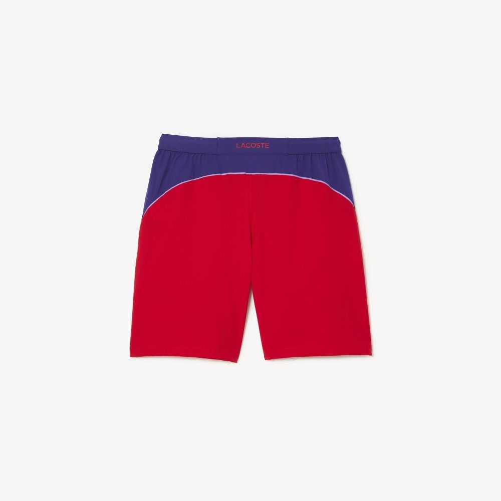 Red / Purple Lacoste SPORT x Novak Djokovic Color-Block Shorts | BADVYL-429