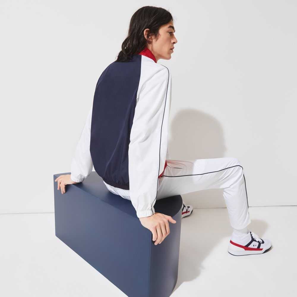 Red / White / Navy Blue Lacoste SPORT French Sporting Spirit Edition Water-Resistant Zip Jacket | DTBSVG-875