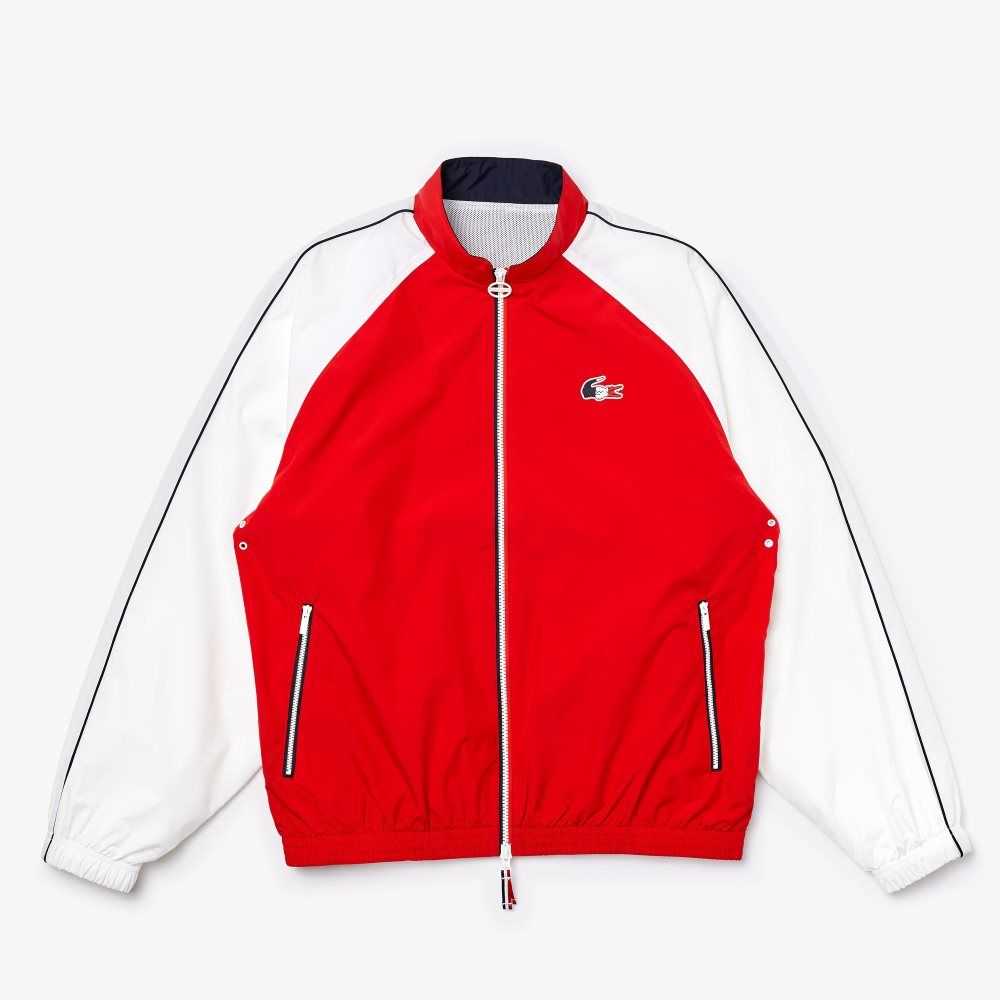 Red / White / Navy Blue Lacoste SPORT French Sporting Spirit Edition Water-Resistant Zip Jacket | DTBSVG-875