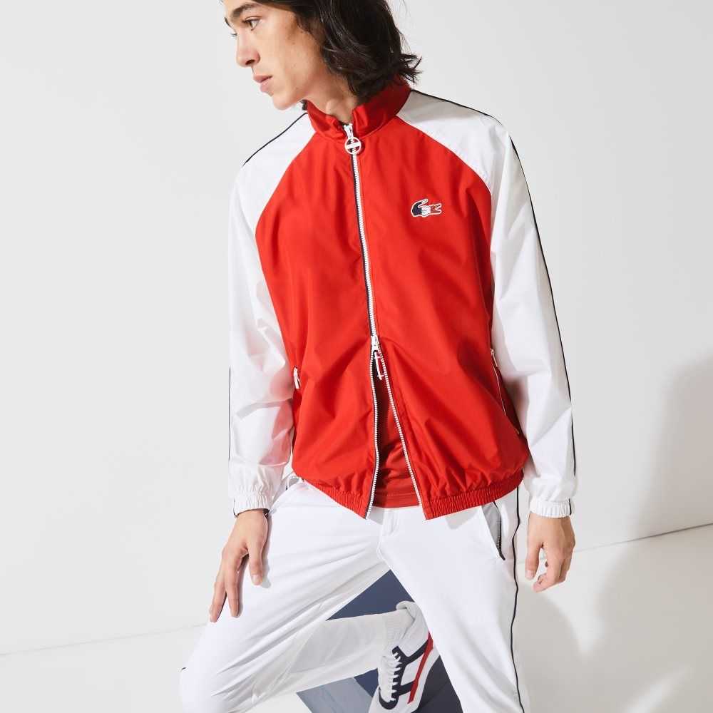 Red / White / Navy Blue Lacoste SPORT French Sporting Spirit Edition Water-Resistant Zip Jacket | DTBSVG-875