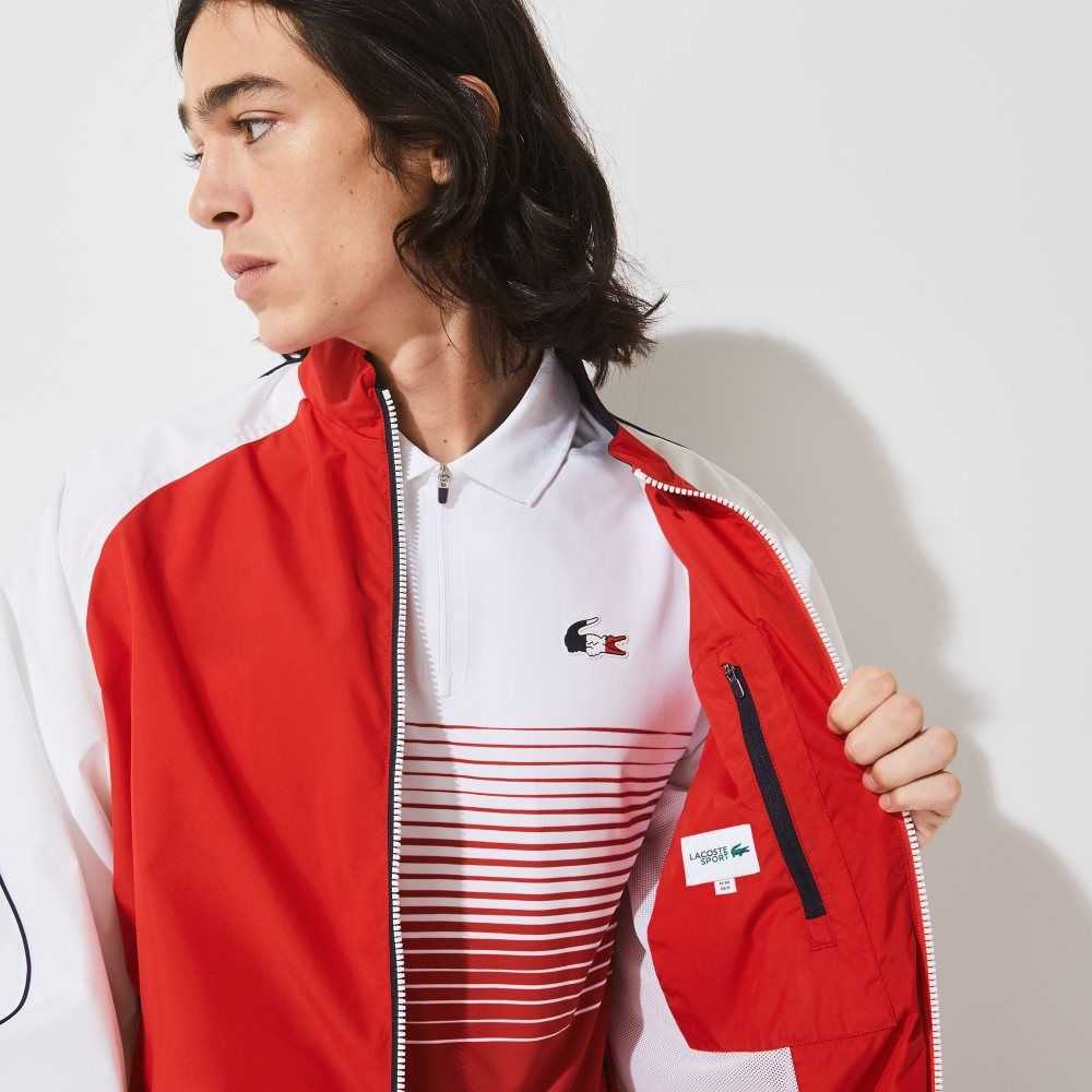 Red / White / Navy Blue Lacoste SPORT French Sporting Spirit Edition Water-Resistant Zip Jacket | DTBSVG-875