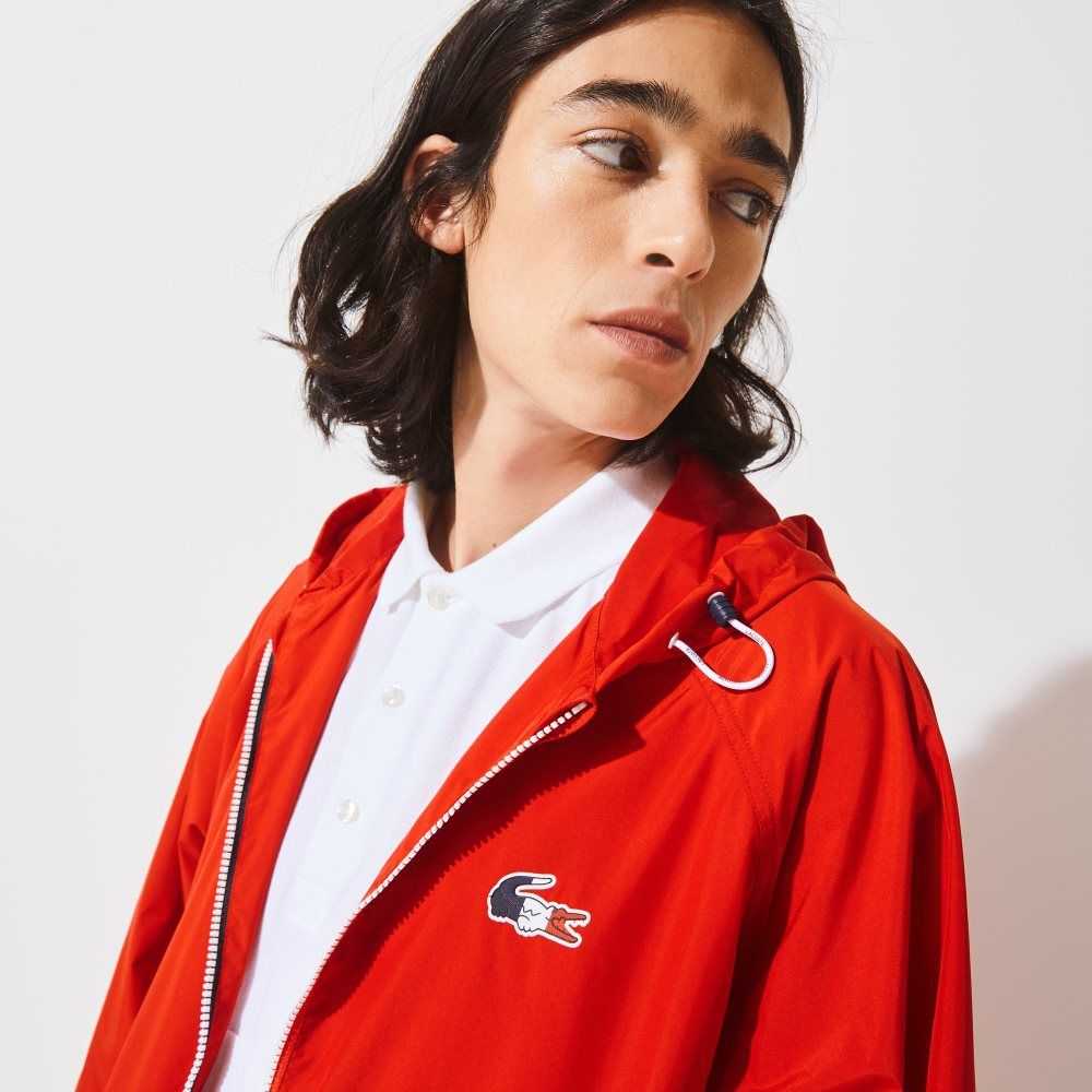 Red / White / Navy Blue Lacoste SPORT French Sporting Spirit Edition Foldable Raincoat | PXRVCA-031