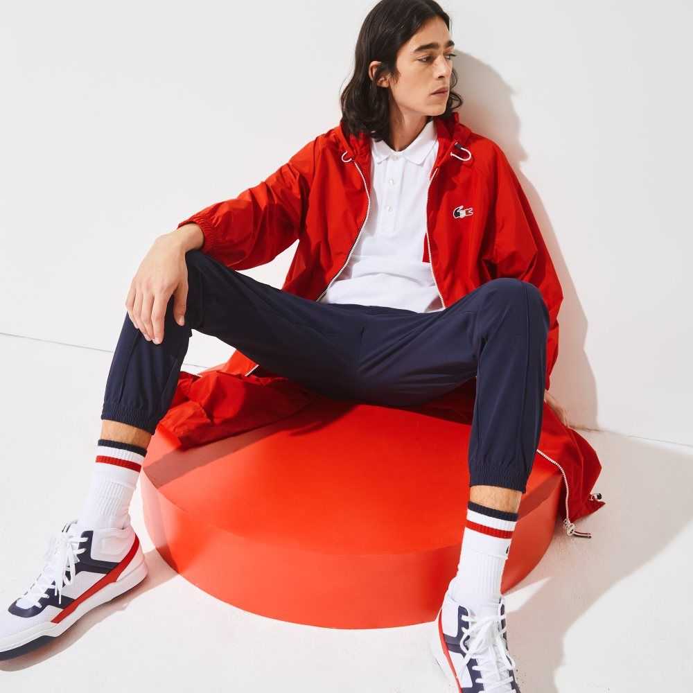 Red / White / Navy Blue Lacoste SPORT French Sporting Spirit Edition Foldable Raincoat | PXRVCA-031