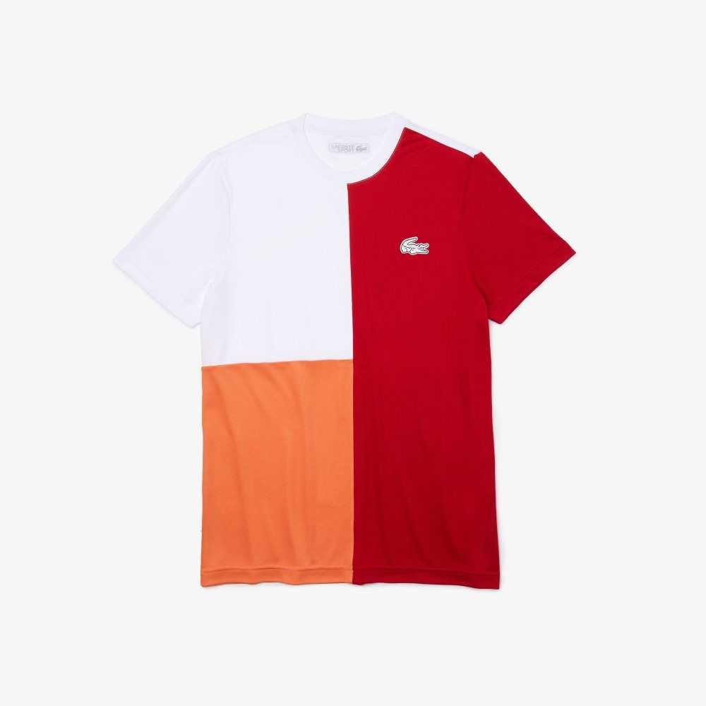 Red / White / Orange / White / Black Lacoste SPORT Tricolor Breathable Light Pique T-Shirt | VGPOTF-943