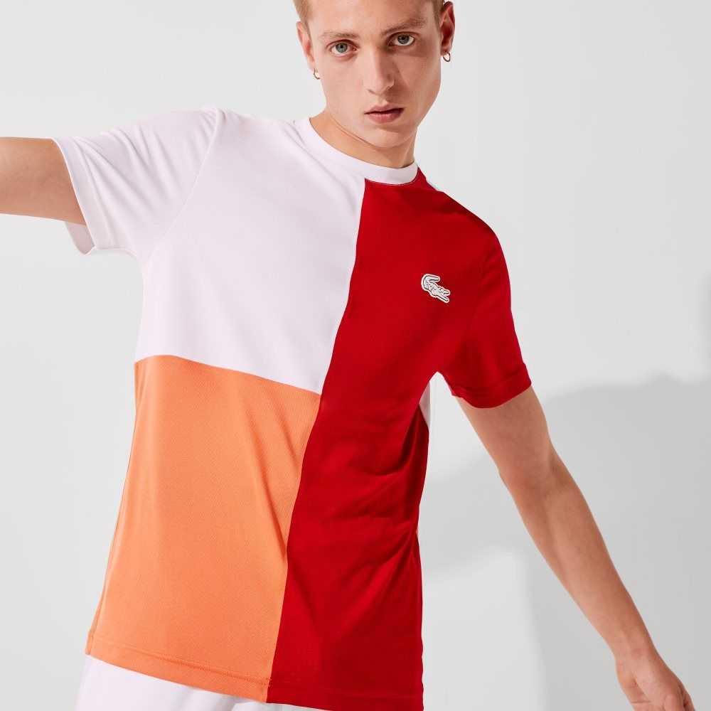 Red / White / Orange / White / Black Lacoste SPORT Tricolor Breathable Light Pique T-Shirt | VGPOTF-943