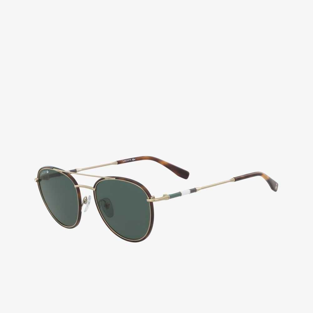 Shiny Gold Lacoste Oval Metal Novak Djokovic Collection Sunglasses | JELUTR-793