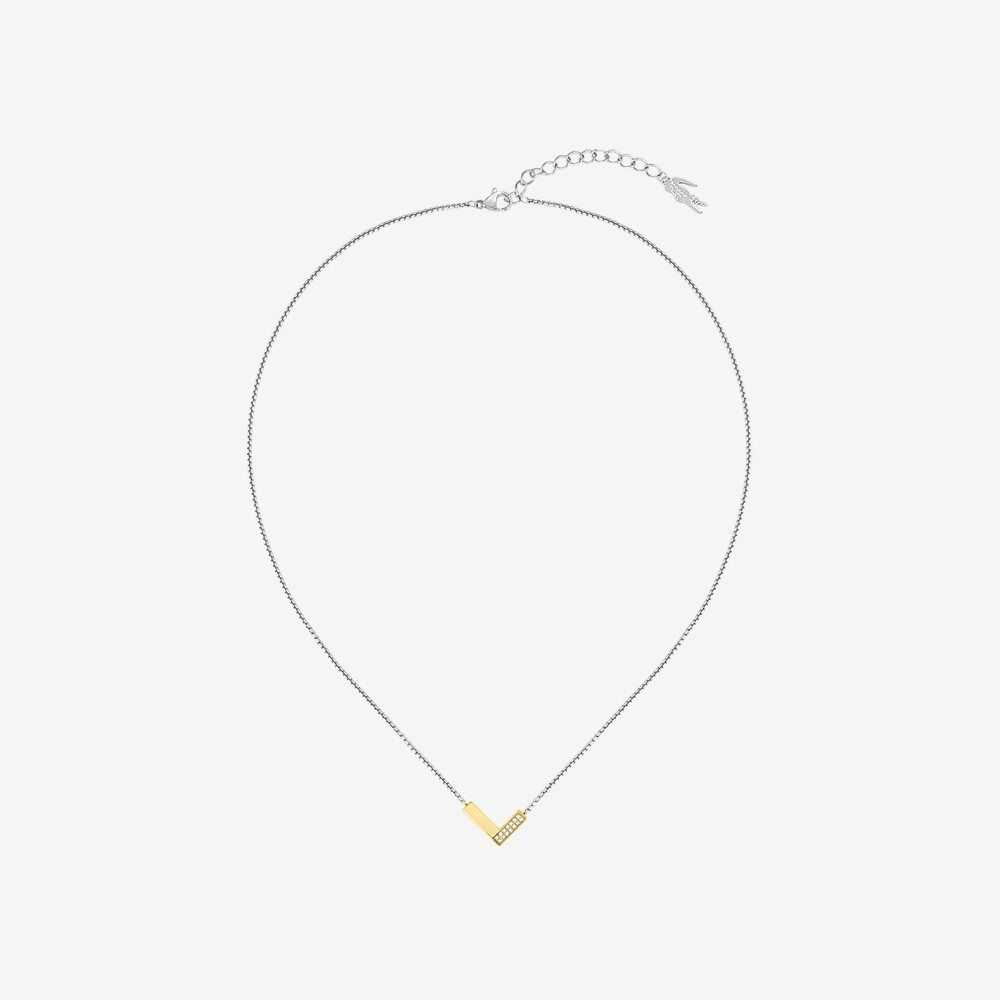 Silver Gold And Crystals Lacoste Impression Necklace | PUJCWS-516