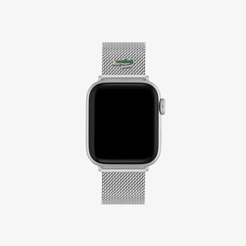 Silver Lacoste Apple Watch Strap Stainless Steel Mesh | PSKMUY-824