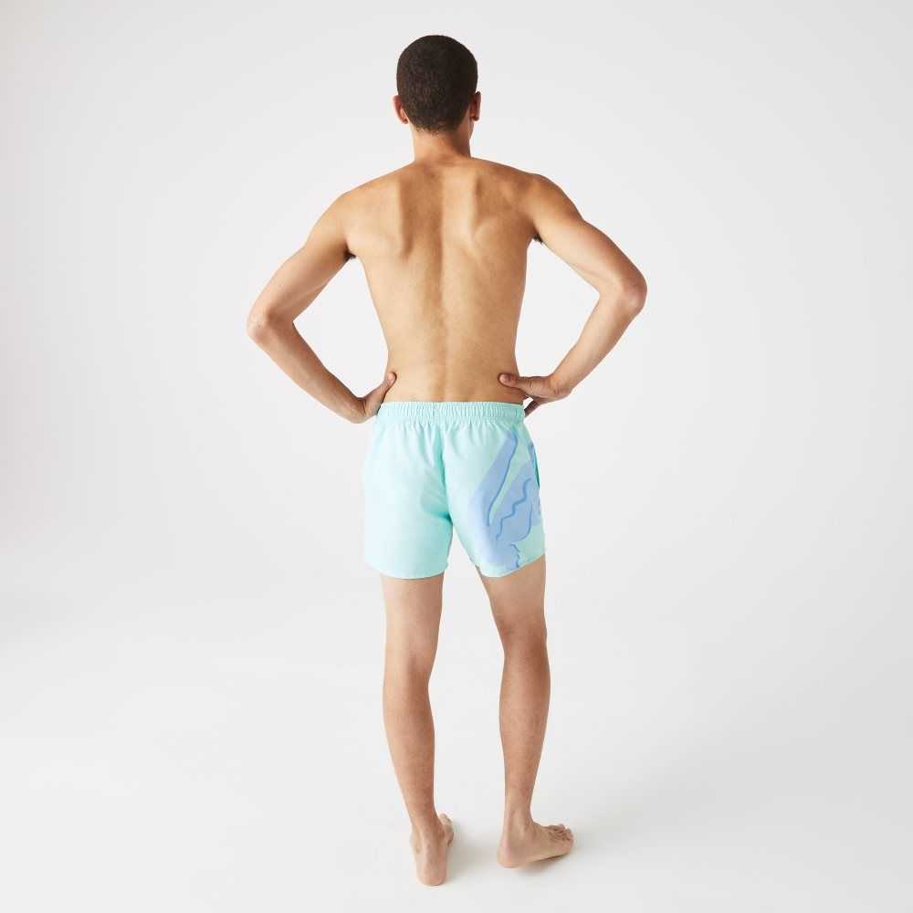 Turquoise Lacoste Crocodile Built-In Mesh Boxer Swimming Trunks | AIZBVU-476